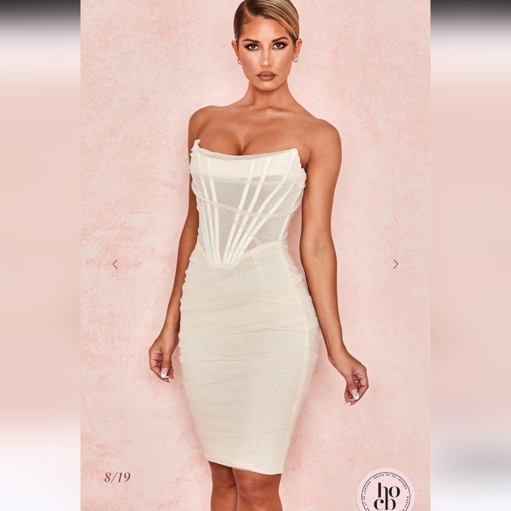House Of CB 'Leila' Ivory Mesh Strapless Corset Dress